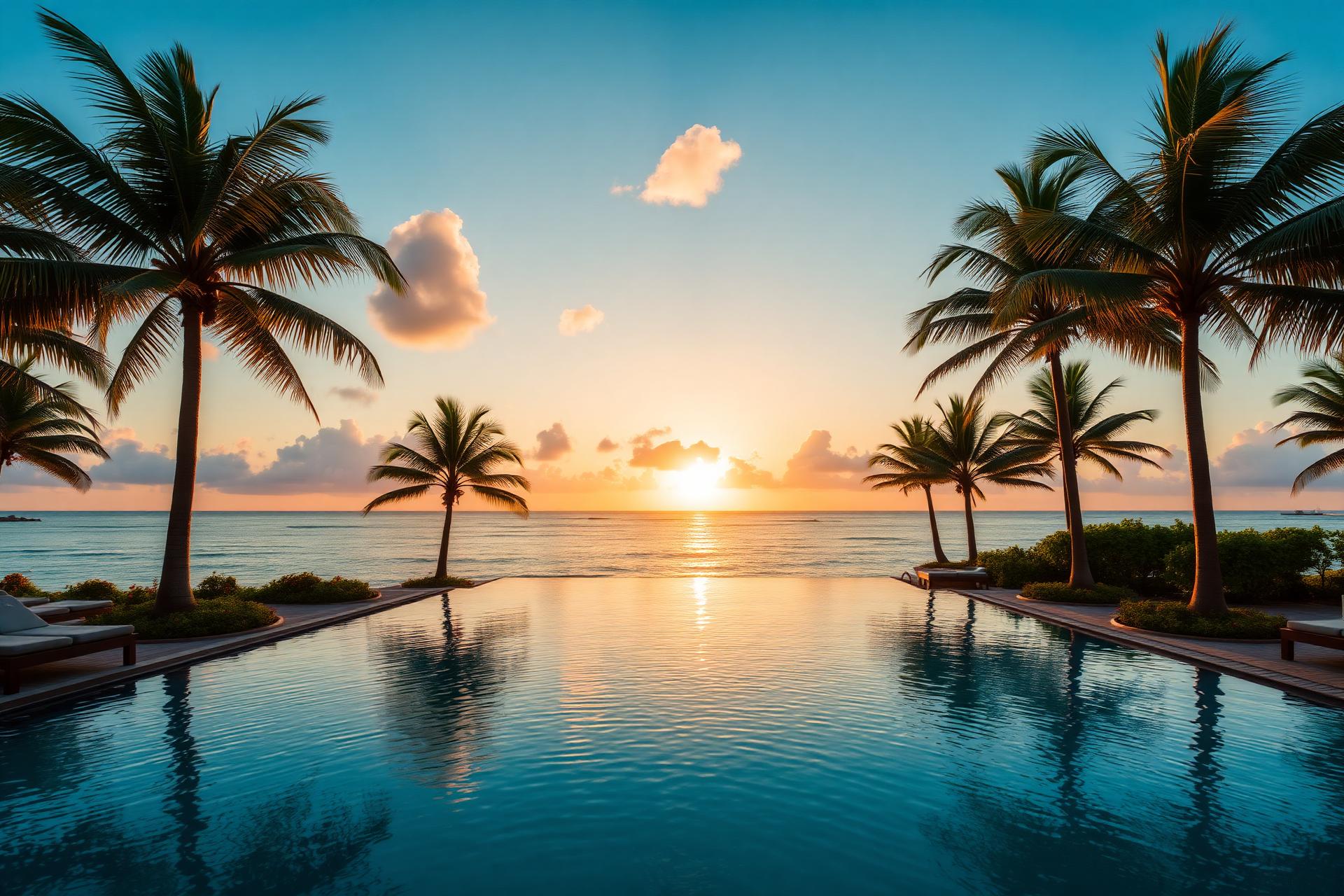 Luxury beach resort at sunset